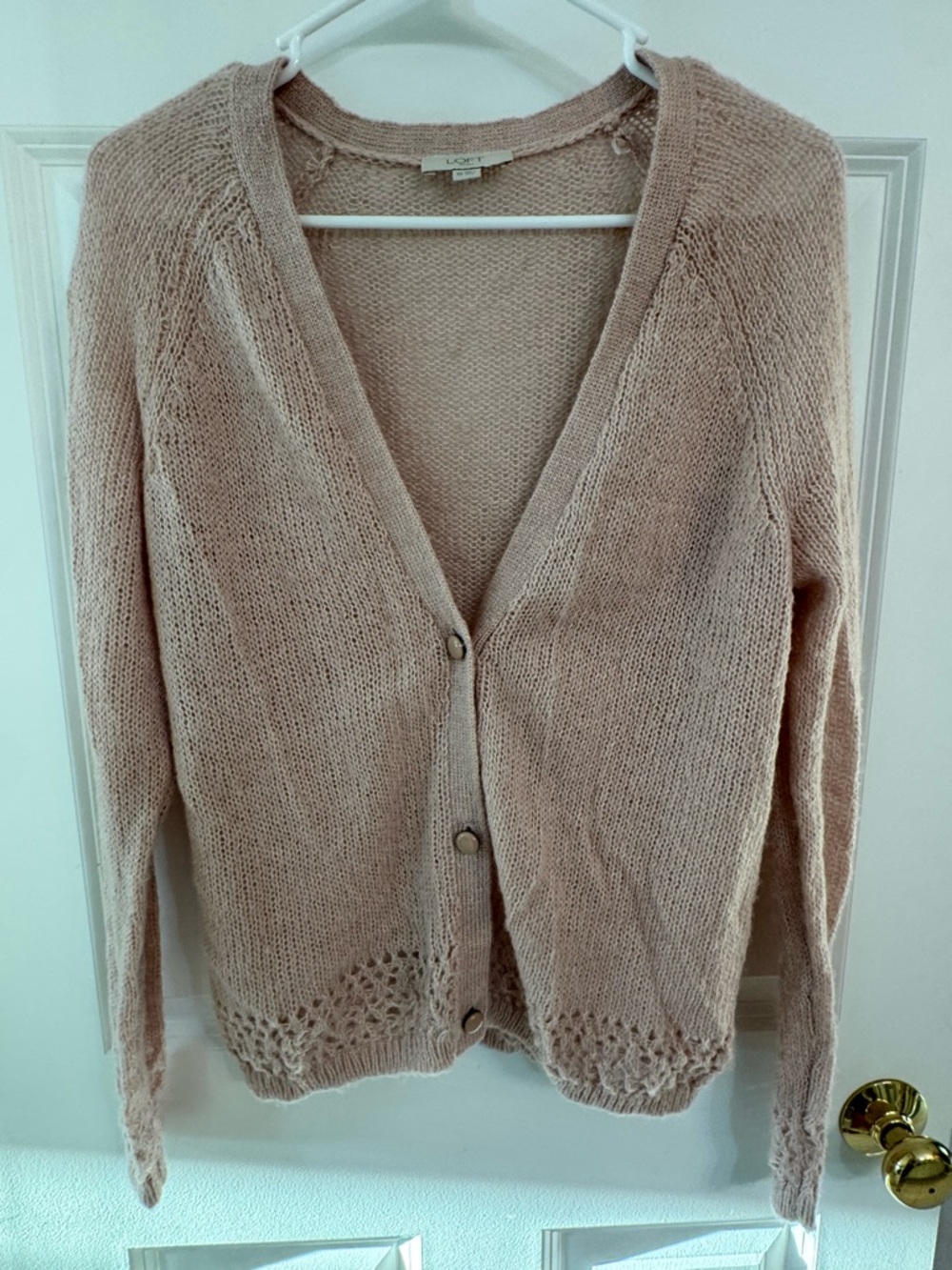 LOFT Vintage Rose Open V-Neck Button Cardigan